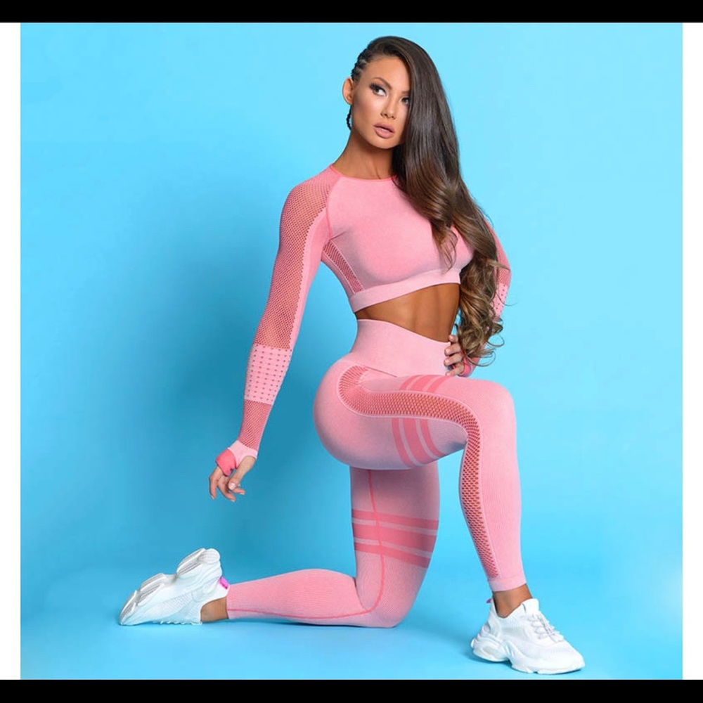 Women leggings set breathable mesh long sleeve